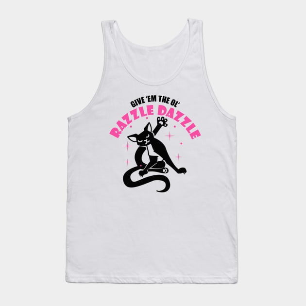 Give Em The Ol Razzle Dazzle Funny Black Cat Tank Top by Sassee Designs